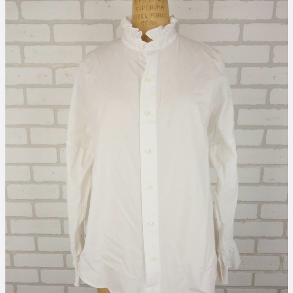 Alex Mill White Cotton Poplin Easy Ruffle Shirt Womens Medium